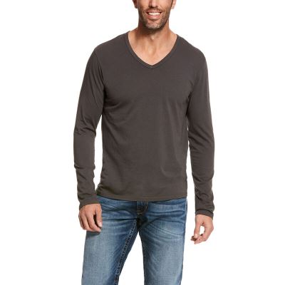 Ariat Long Sleeve V-neck - T Shirts DonkerGrijs Heren - 42782-471